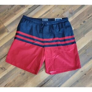 NWT-Club Room Mens Colorblock Red/Blue Striped Swim Trunks